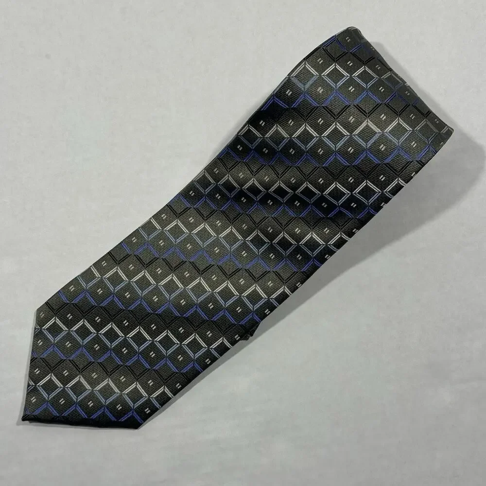 NWT Roberto Villini Men's Necktie Silk Geometric Squares 4
